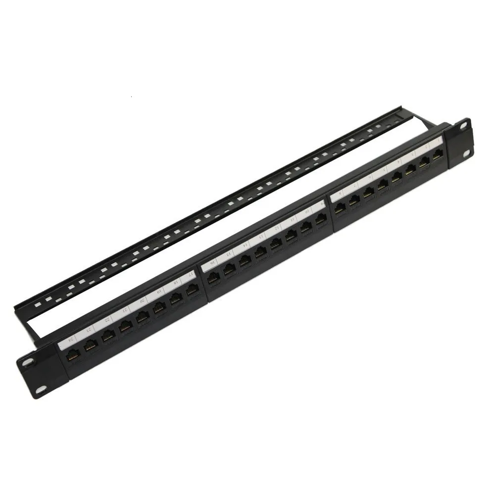 

19"1U Rack Pass-through 24 Port CAT6 Patch Panel White Short Keystone Jack RJ45 Network Cable Adapter Modular Distribution Frame