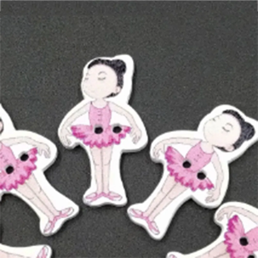 50 шт. рисунок мультфильм балетная девочка деревянная пуговица на белом