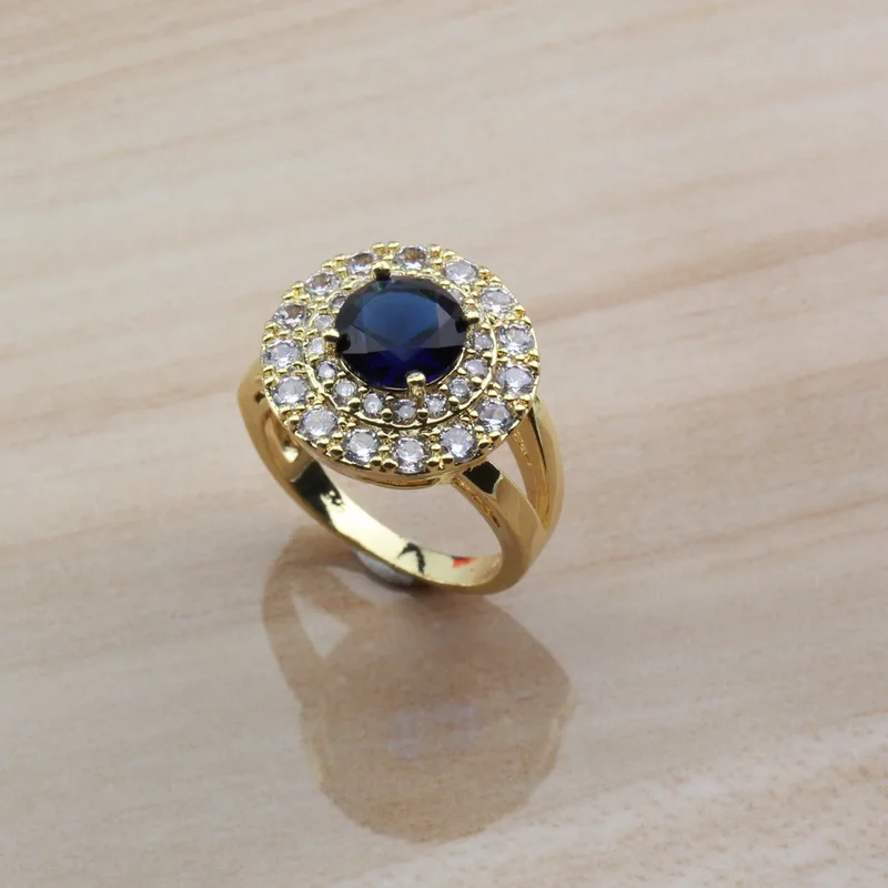 Комплект ювелирных украшений для женщин ожерелье браслет кольцо Круглый с синим