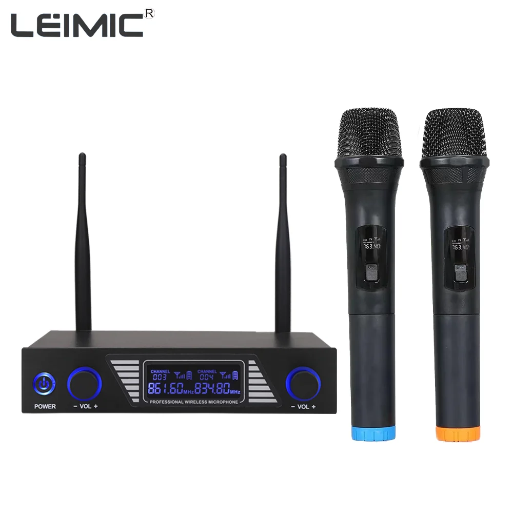 

Leimic u-999 stage performance family KTV high quality UHF professional dual wireless microphone system dynamic long range