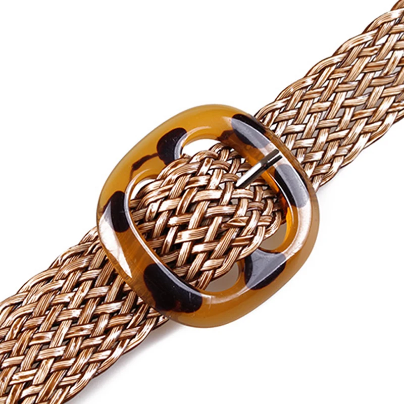 BerryGo богемский широкий женский ремень с квадратной пряжкой Леопардовый плетеный