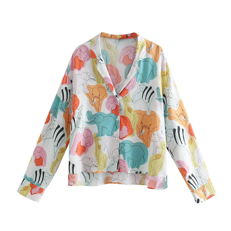 Женские топы и блузки 2019 Женская Весенняя рубашка с цветным принтом элегантные