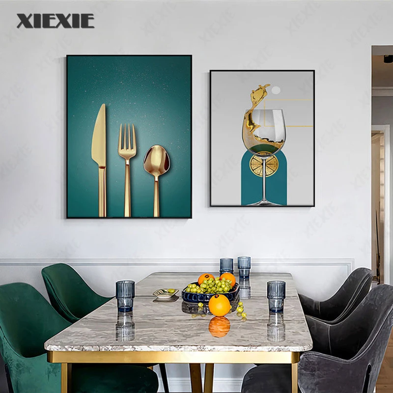 

Modern Tableware Knife Fork Spoon Wine Glass Posters Canvas Paintings Wall Art Pictures Prints for Restaurant Dining Room Decor