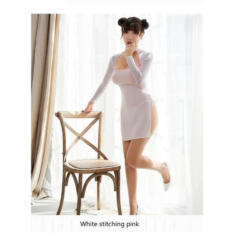 Эротическое Прозрачное платье со шнуровкой с разрезом и открытой грудью