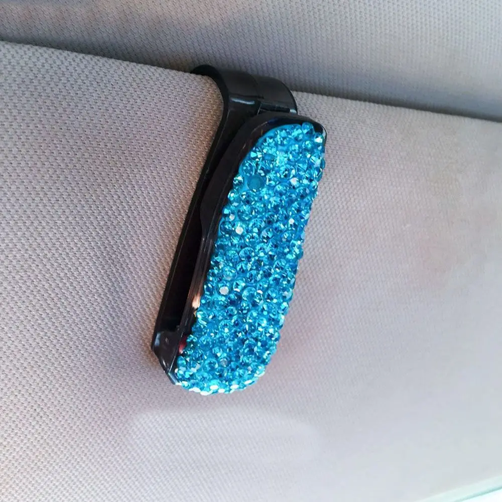 light blue Солнцезащитный козырек, автомобильный чехол-держатель для очков, клипса для автомобиля, Алмазный солнцезащитный козырек, солнцезащитные очки, очки, украшение для автомобиля - Название цвета: light blue
