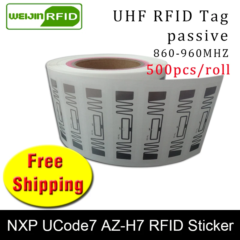 RFID tag UHF sticker NXP Ucode7 AZ-H7 EPC6C wet inlay 915mhz868mhz 500pcs free shipping long range adhesive passive RFID label