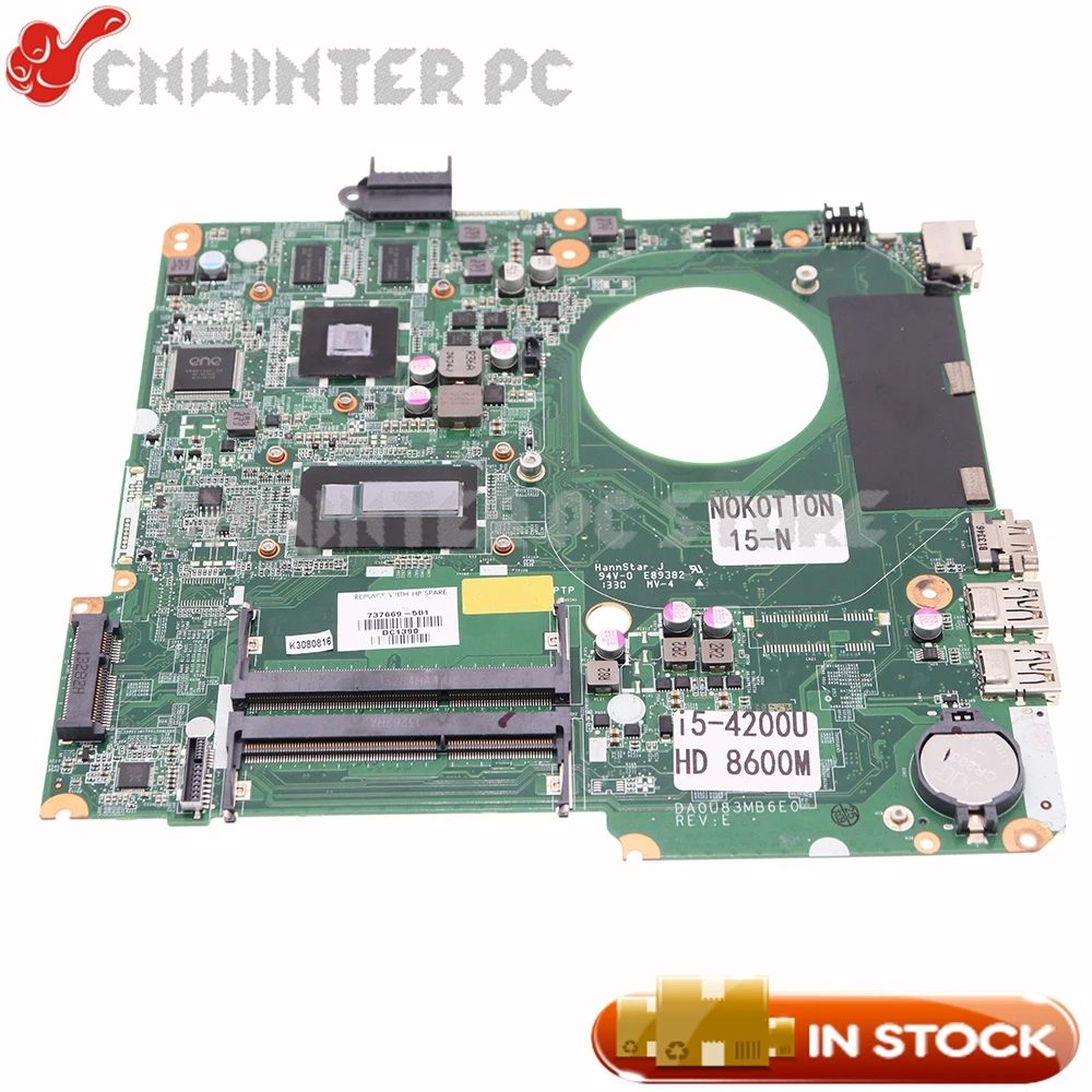 

Материнская плата NOKOTION для ноутбука HP Pavilion 15-N 737669-501 737669-001 DA0U83MB6E0 SR170 I5-4200U CPU HD8670M GPU DDR3