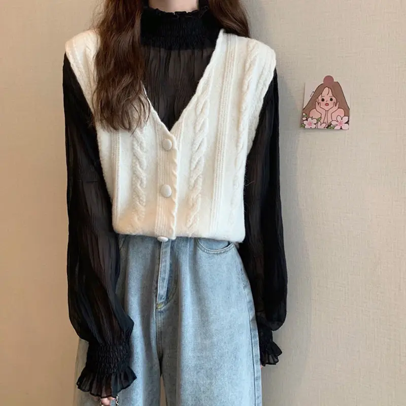 

2022 Women Autumn New Solid Sweater Vest Coats Female V-Neck Knitted Sleeveless Jackets Ladies Pullover Waistcoat Cardigan F26