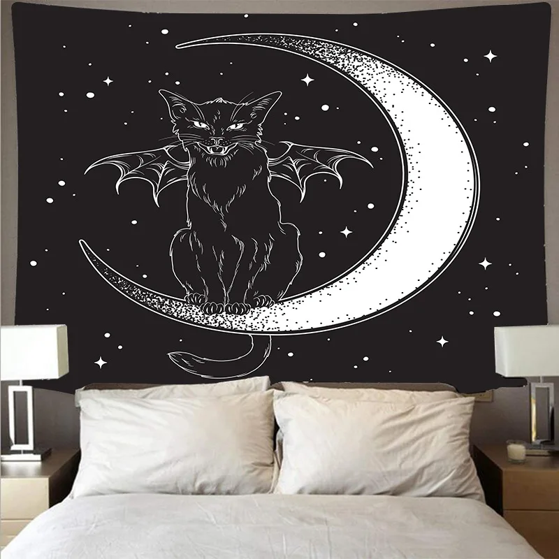 

Tarot Card Moon Tapestry Wall Hanging Astrology Divination White Black Tapestry Travel Beach Mat Witch Home Decor Mandala Hippie