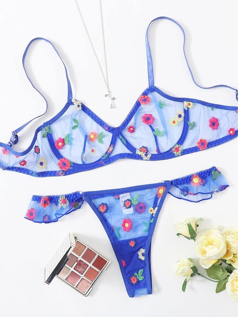 

Sexy Transparent Bra Set Woman 2 Pieces Underwear Set Sexy Lingerie Set Floral Brief Sets Underwire Bra Laungerie Sexy Lingerie