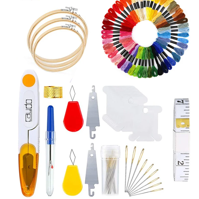 

Embroidery Starter Kit Bamboo Embroidery Hoop Frame 50 Color Threads DIY Knitting Sewing Tools Handmade Cross Stitch Tool Kit