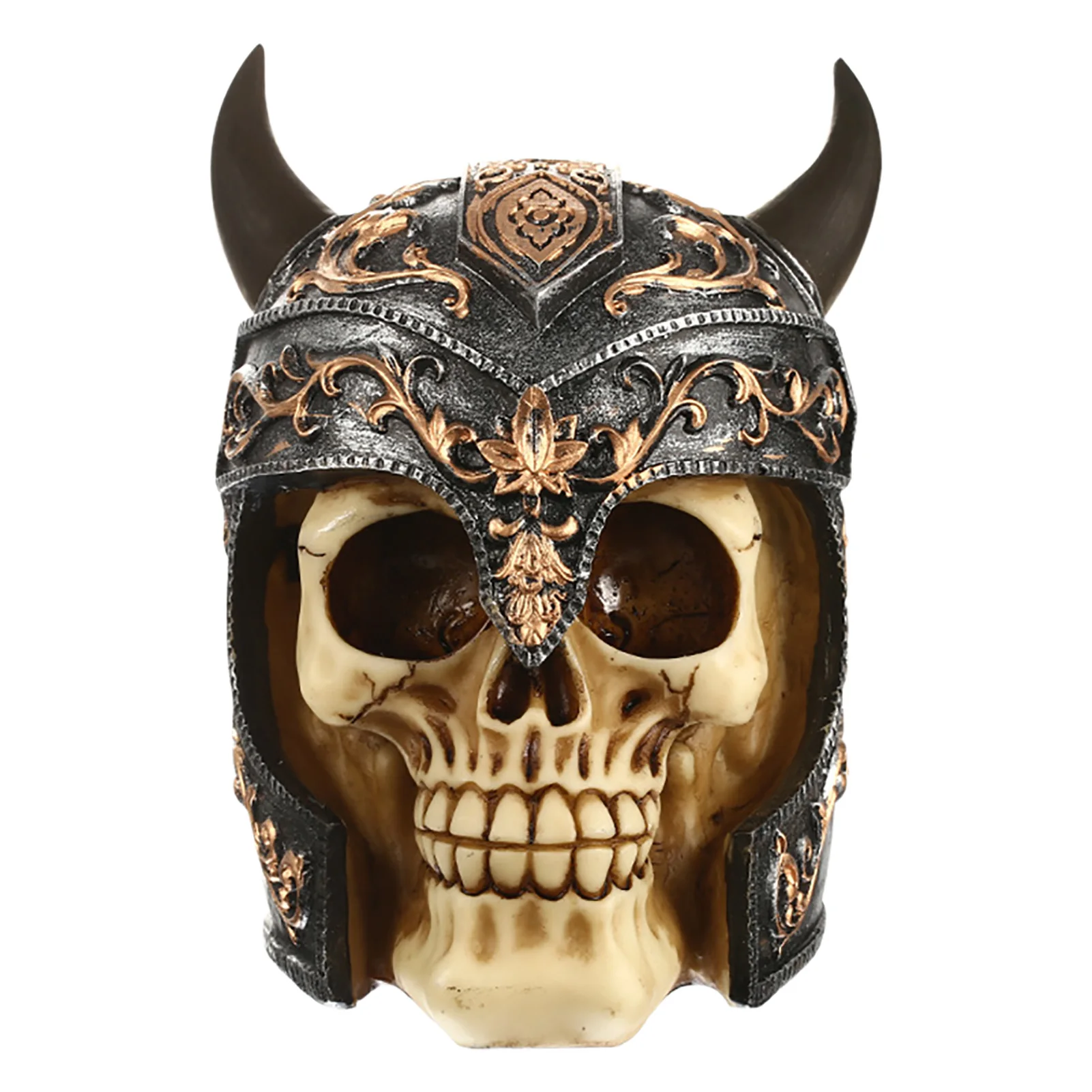 

Human Skull Statue Home Decor Skull Figurine With Horned Helmet Skull Head Family Decoration Supplies Holiday Gift Decoration