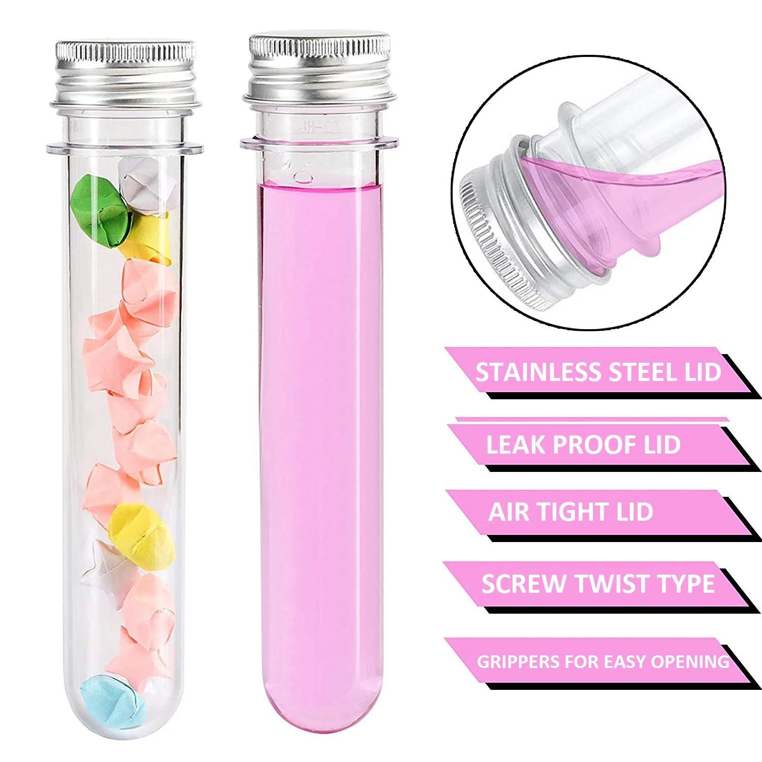 

100Ml Plastic Test Tubes (25Pcs) With Cleaning Brush Transparent Storage Tubes With Lid - Bead Storage Tubes - Plastic Tube For
