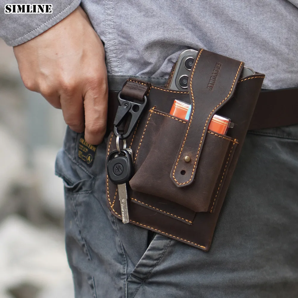 Genuine Leather Belt Waist Bag For Men Outdoor Portable Multi Function Cellphone Phone Case Tool Holder Pouch Tactical Holster