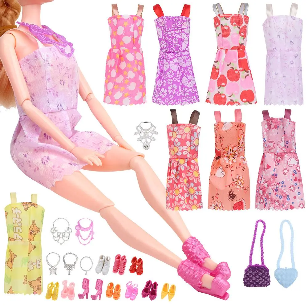 

Short Skirt 10pairs High Heel Shoes 6pcs Necklace 2pcs Bag Doll Clothes Set Casual Wear Girl Clothes Doll Accessories