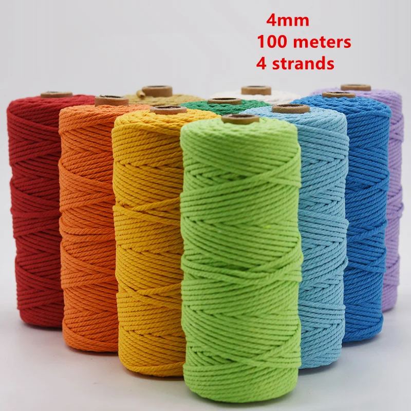 

4mm Macrame Cotton Cord Twine String Cord Colored Flipped 100% Natural Cotton Rope Craft Cord for DIY Knitting Home Wedding deco