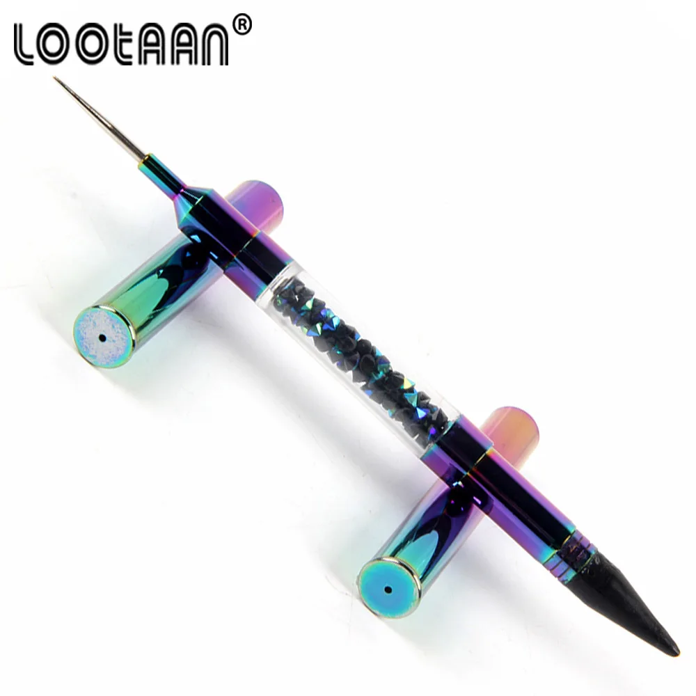 Ослепительная двухсторонняя Силиконовая ручка для дизайна ногтей сверкающая