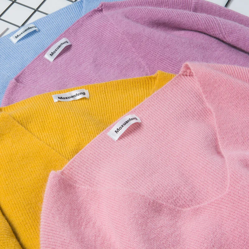 

Sweater women's autumn and winter new loose solid color large size Pullover V-neck Slouchy women's knitting base coat