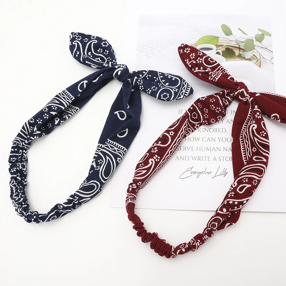 Повязка на голову Женская эластичная с принтом кроличьими ушками | Красота и