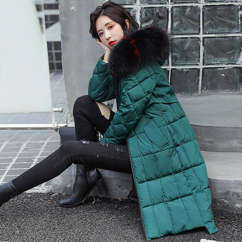 

Female Jacket Large Raccoon Fur Winter Jacket Women 2019 Warm Thicken Hood Winter Coat Women's Cotton Down Parka Plus Size