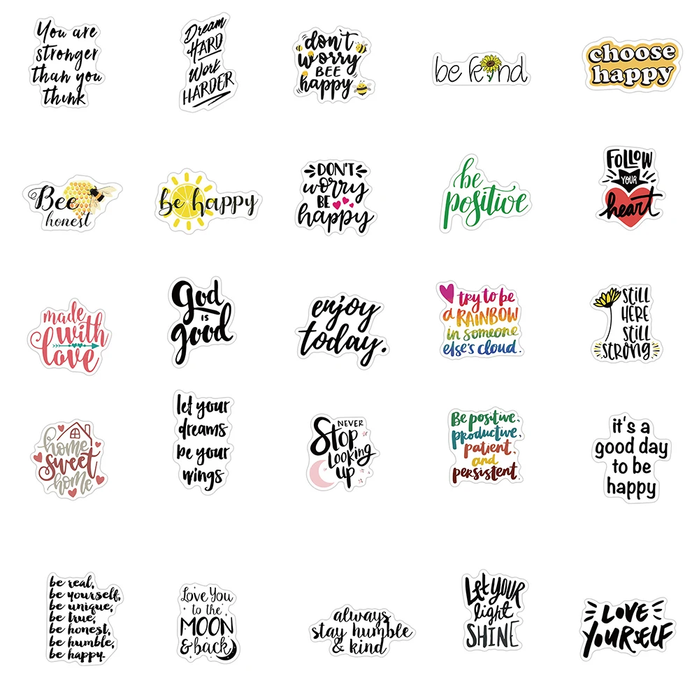 103050100pcs motivational learning phrases stickers laptop guitar luggage skateboard waterproof cool sticker decal kid toy free global shipping