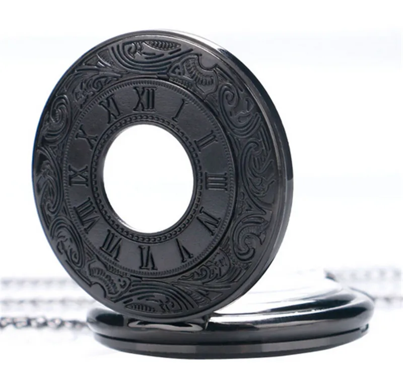 Винтажные черные карманные часы унисекс модные кварцевые с римскими цифрами в