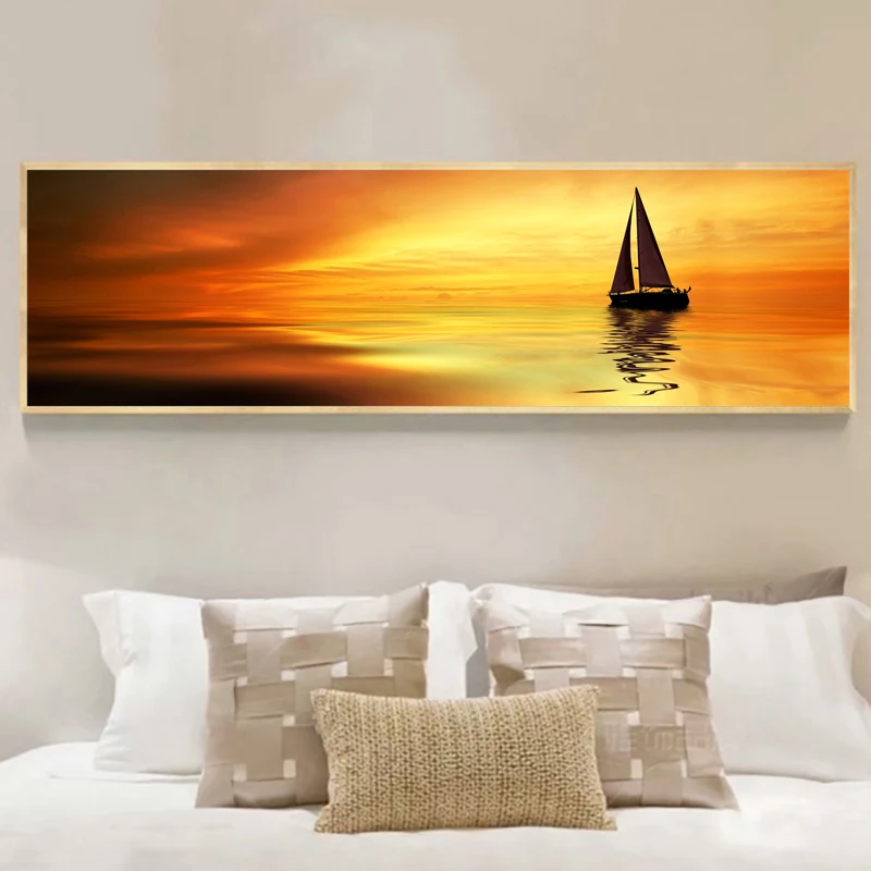 

Yuke Art Posters and Prints Wall Art Canvas Painting Golden Sunset Boat Posters Wall Art Pictures For Living Room Home Decor
