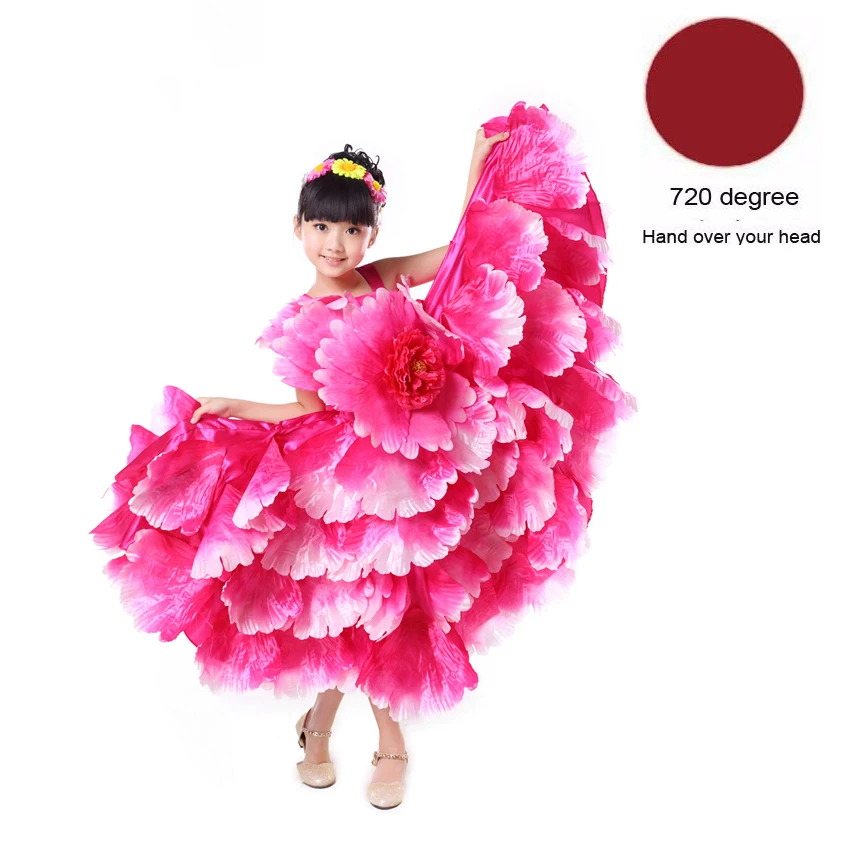 Color2 720 degree 6 цветов еврейской Gypsy Стиль, детская одежда для девочек платье для испанского фламенко с рюшами и цветами, Винтаж элегантная обувь на платформе, Свадебная вечеринка, одежда платье для танцев - Цвет: Color2 720 degree