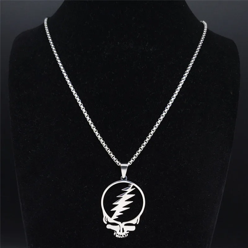 AFAWA Grateful Dead Skull Stainless Steel Chain Necklace for Men/Women Silver Color Jewelry cadenas mujer N4206S03 | Украшения и