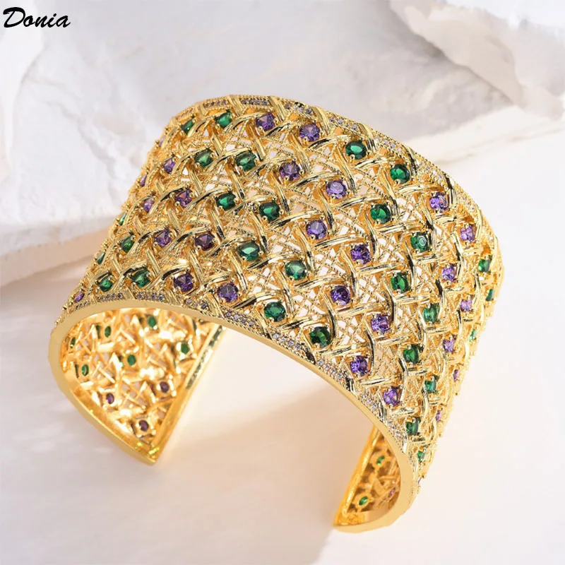 

Donia Jewelry European and American fashion luxury wide plate retro tri-color bracelet women inlaid AAA zircon bracelet jewelry