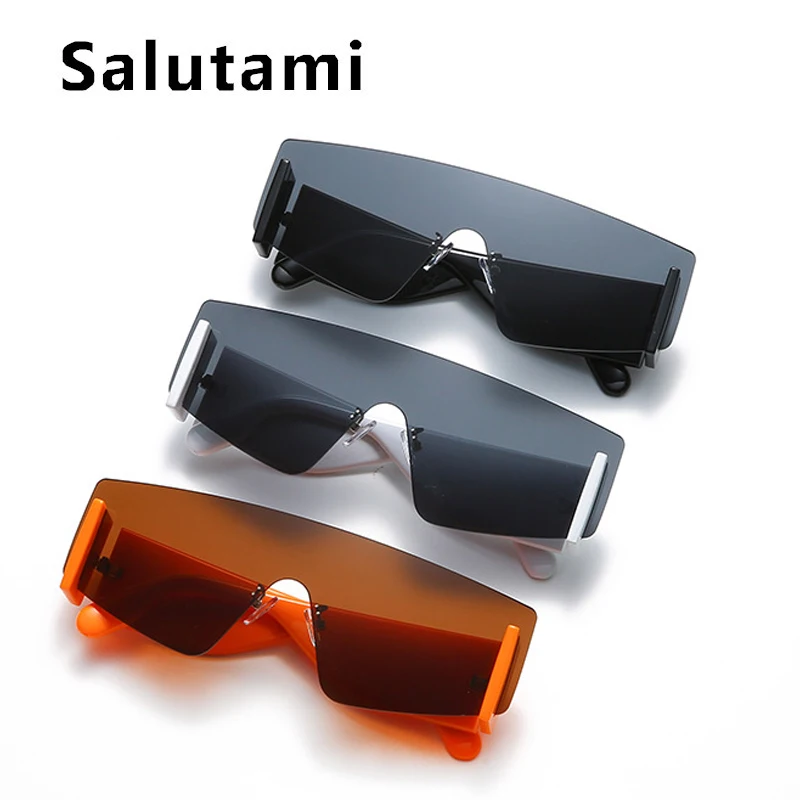 

2021 New Fashion Rimless One Piece Sunglasses For Women Vintage Gradient Flat White Black Sun Glasses Men Retro Square Eyewear