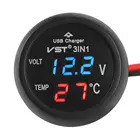12 В24 В цифровой измерительный монитор 3 в 1 светодиодный USB Автомобильное зарядное устройство Вольтметр термометр Автомобильный аккумулятор монитор ЖК цифровой двойной дисплей