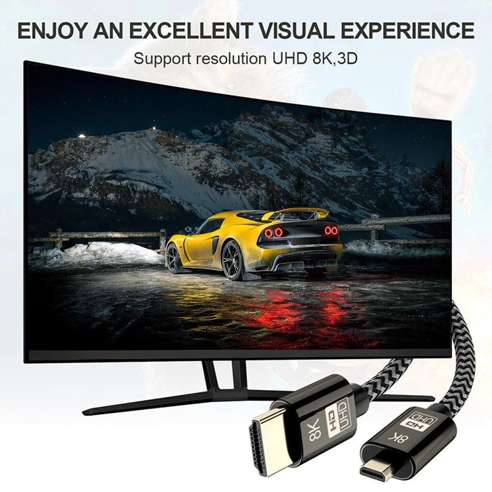 

Micro HDMI-Compatible Video Cable Ultra HD HDR Adapter Supports 3D 8K 60Hz Adapters Cord for Digital Cameras Camcorders Tablets