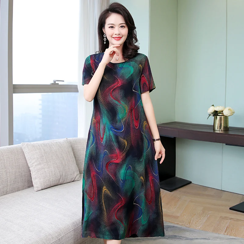 

Женское винтажное платье с круглым вырезом, свободное Длинное Элегантное повседневное платье с коротким рукавом и принтом, Новинка лета 2021