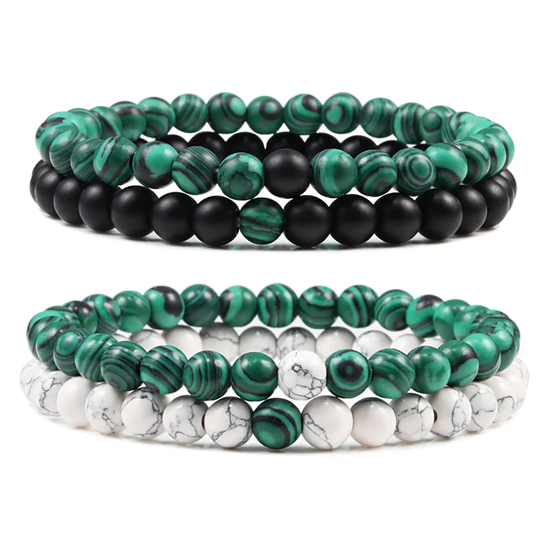 

Couples Distance Beads Bracelet Classic Black Matte Green Malachite Bracelets Suitable Women Men Yoga Elastic Strand Jewelry