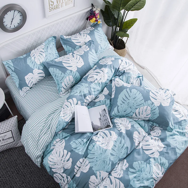 Зеленые голубые листья уютное стеганое одеяло шлифовальный хлопок ткань