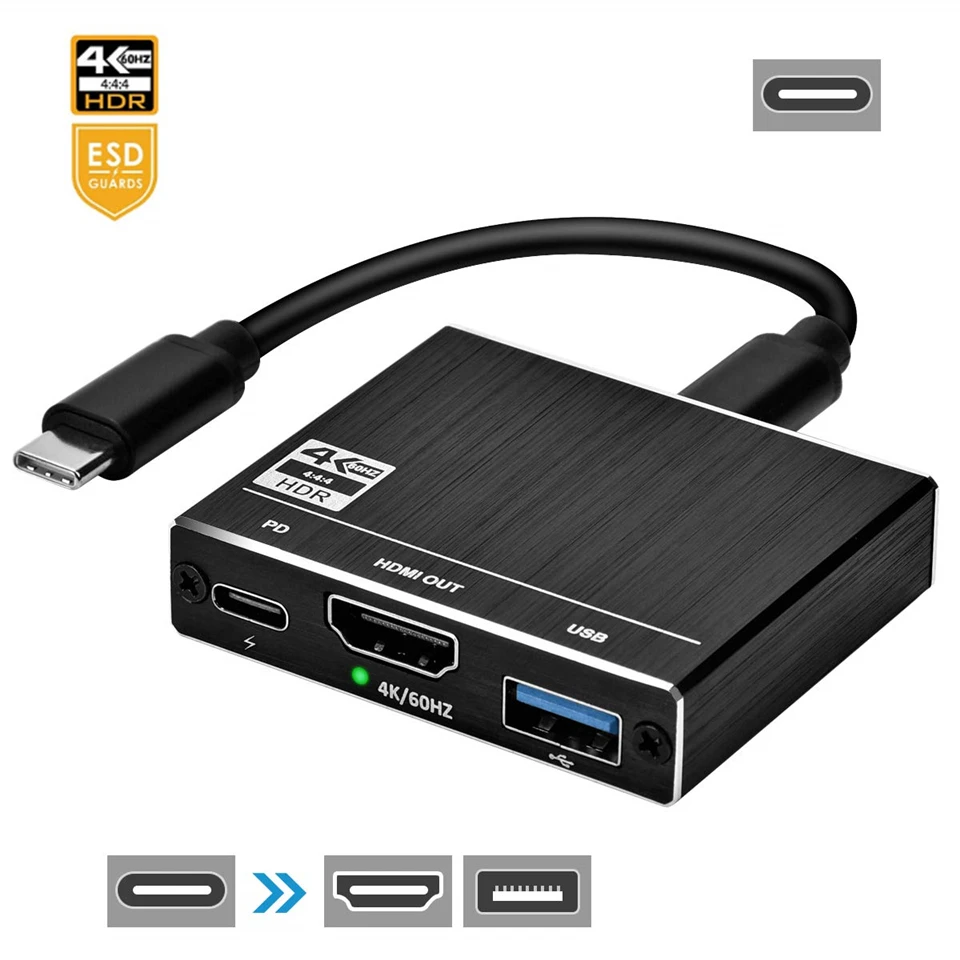 2020 Best Thunderbolt 3 USB C HUB USB 3.1 to HD-MI USB Type C 100W Charging Port USB 3.0 HUB Adapter for MacBook Pro Samsung S9