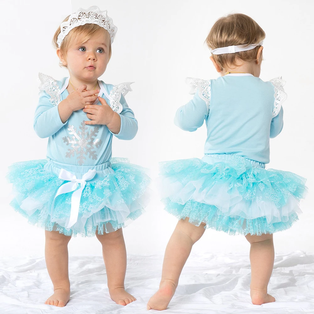 

Winter Fall Baby Girl 3PCS Lounge Set Newborn Children's Long Sleeve Babysuit + Mesh Skirt Kids Clothes Set 12 18 Month