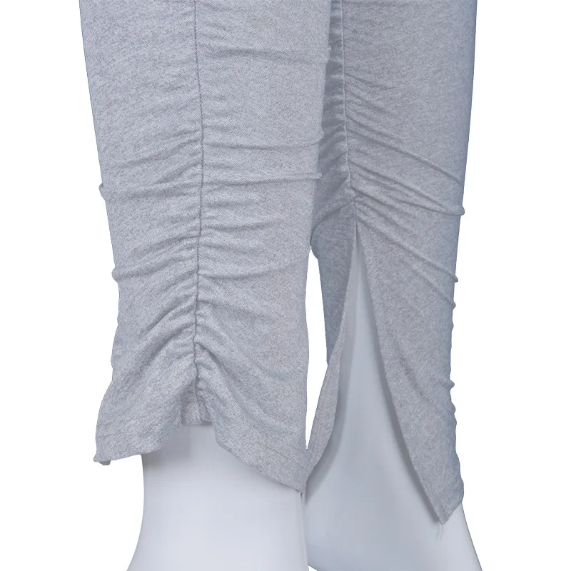 

BOOFEENAA Sporty 2 Piece Outfits for Women Side Split Pleated Stacked Sweatpants Long Sleeve Crop Tops Two Piece Set C85-CG33