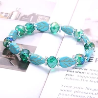 2021 beaded bracelet blue natural stone stretch bracelet elastic cord jewelry lovers beads bangles for women gift