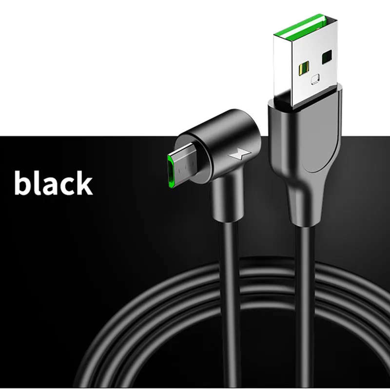 3A кабель Micro USB кабель для быстрой зарядки для samsung S7 S6 huawei мобильный телефон Andriod кабели 90 градусов кабель Microusb - Цвет: Черный