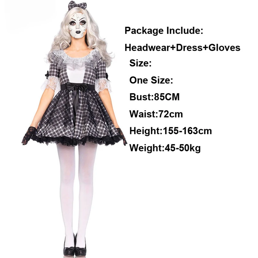 Day of The Dead Women Halloween Dress Scary Costume Ghost Gothic Bride Fancy Role Play Witch Vampire Cosplay Carnival Party
