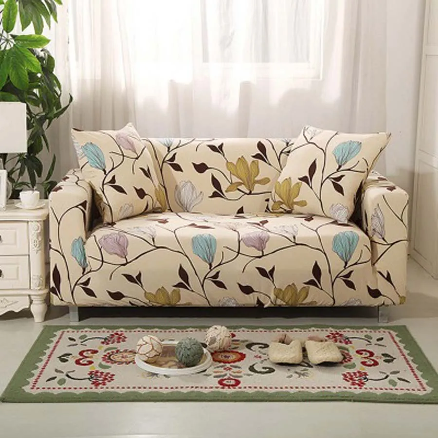 

WOSTAR Floral Sofa Cover Full Wrap Living Room Universal Dust-proof slipcover sofa towel 1/2/3/4 Seater L shape Armchair Cover