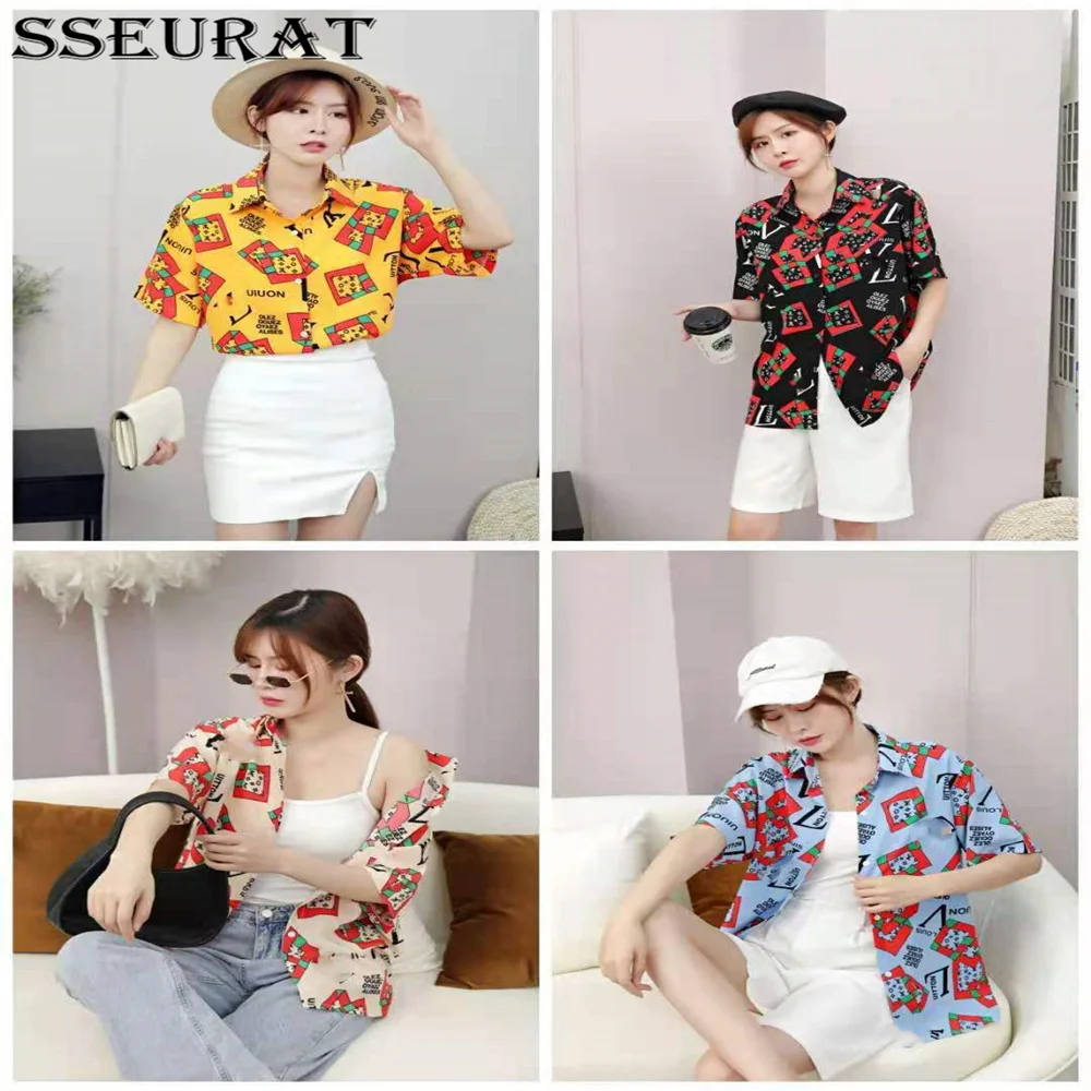 

SSEURAT Print Blouse Women Spring Long Sleeve Turn Down Collar Office Ladies Shirts
