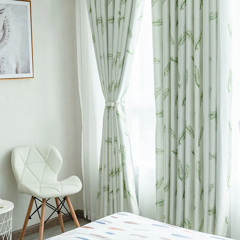 

Modern Simple Cationic Jacquard Curtains for Living Room Bedroom Printing Curtain Feather Shading Curtains Decoration Custom