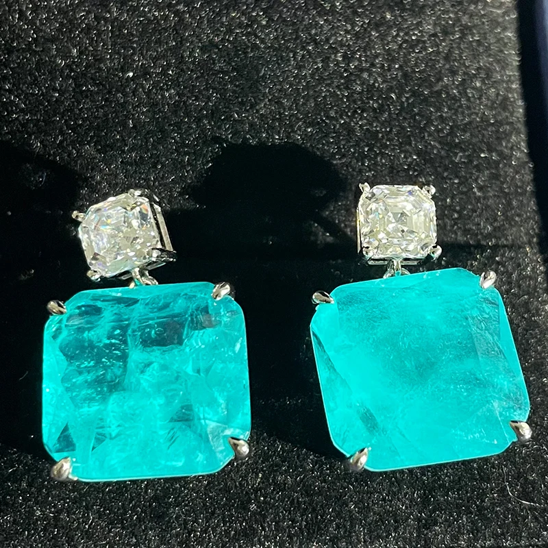 

Joycejelly настоящий чистый 925 искусственный квадратный бразильский турмалиновый драгоценный камень Paraiba подарок для свадебвечерние НКИ