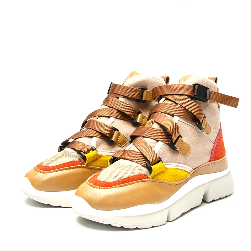 Женские кроссовки на платформе Fujin весенне осенние с пряжкой ремешке модная