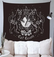 cat mysterious divination witchcraft tapestry wall hanging tapestries baphomet occult home wall black cool decor cat coven