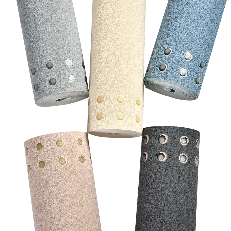 

Modern No-Woven Flocking Wallpaper 3D Plain Color Rivet Wallpaper Roll Living Room TV Sofa Bedroom Home Decor Creative 3D Tapety