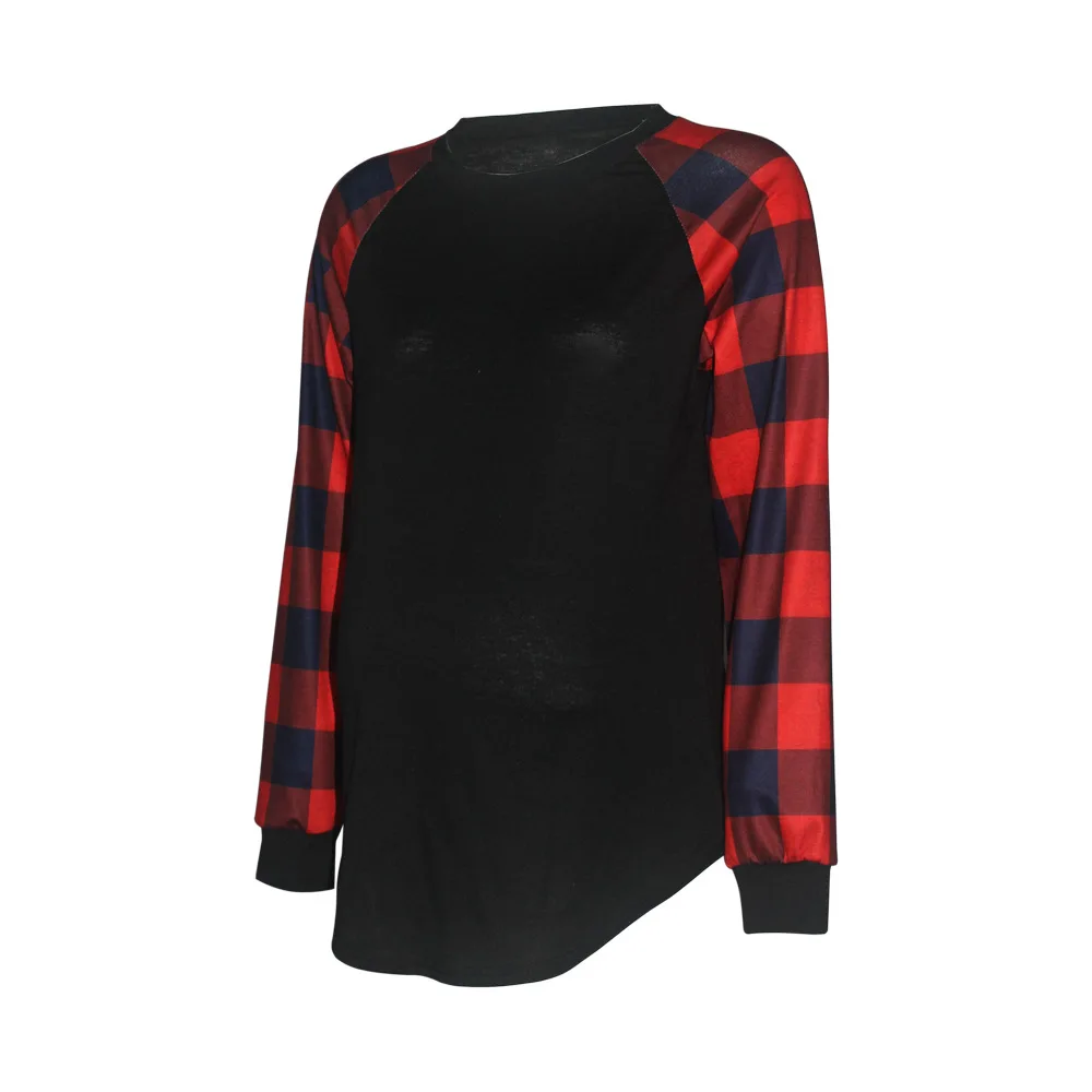

Spring Maternity Solid Color Splicing Pregnancy Nursing Tops T-shirt Pregnant Women B Maternity Blouse O- Neck Printed Plaid Tee